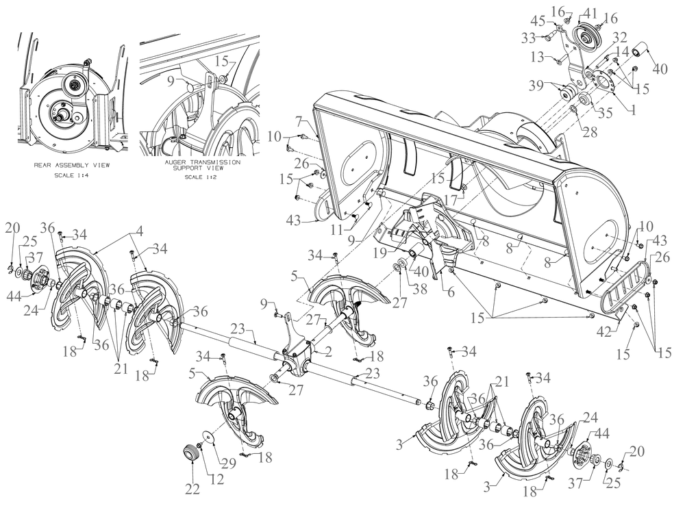 Auger Housing Diagram and Parts List for 19A40024OEM (42Inch-3x)(2016 -2022) Cub Cadet Snow Blower